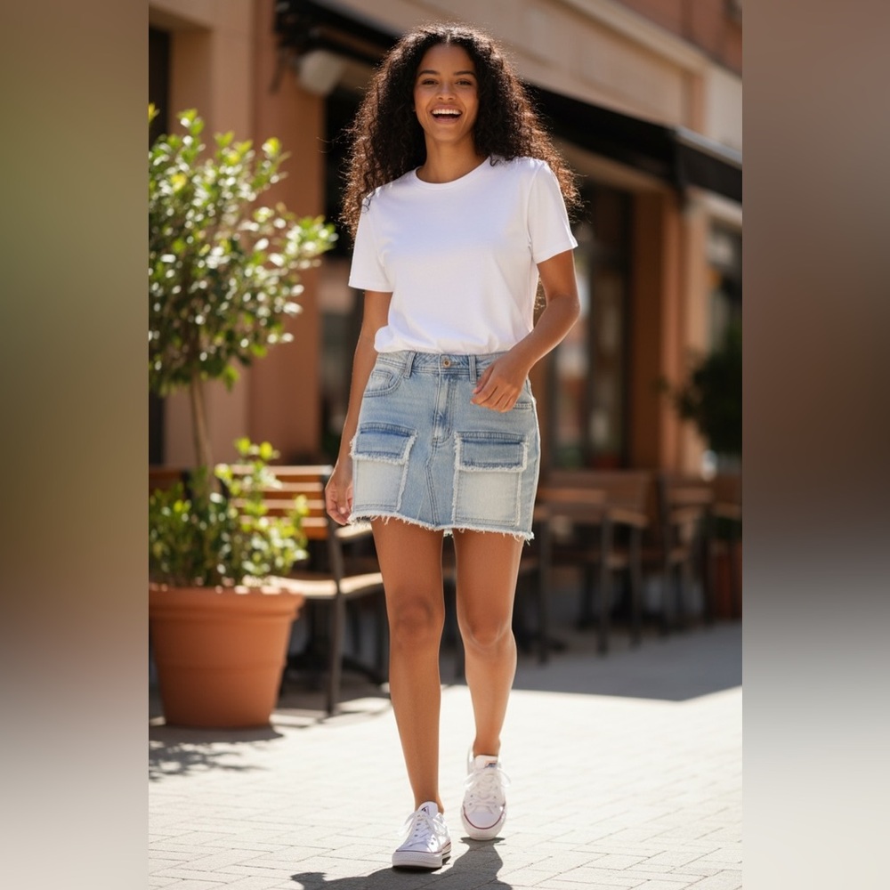 Denim Mini Skirt with Pockets